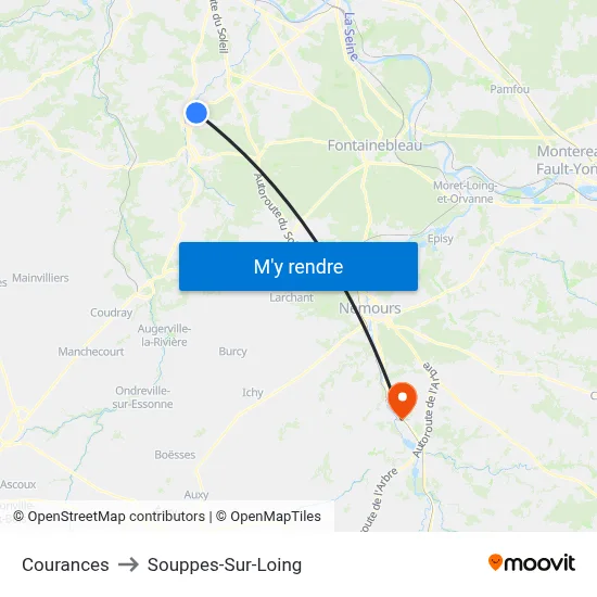 Courances to Souppes-Sur-Loing map
