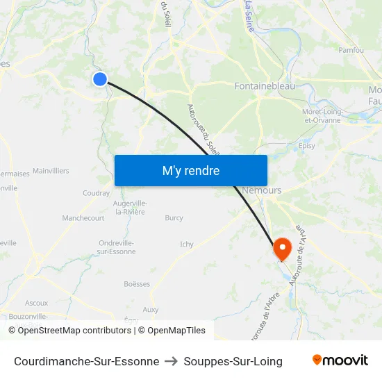Courdimanche-Sur-Essonne to Souppes-Sur-Loing map