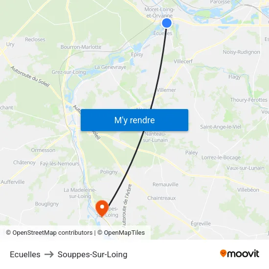 Ecuelles to Souppes-Sur-Loing map