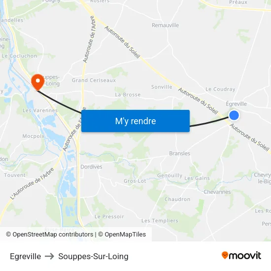 Egreville to Souppes-Sur-Loing map