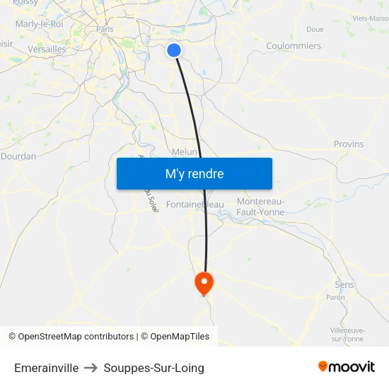Emerainville to Souppes-Sur-Loing map