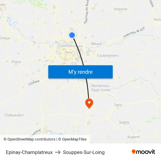Epinay-Champlatreux to Souppes-Sur-Loing map