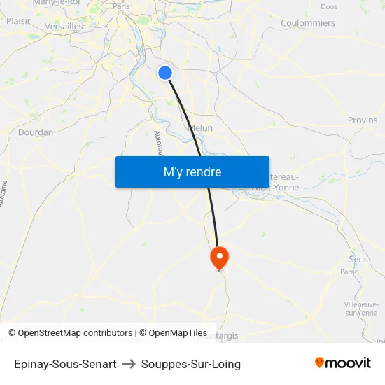 Epinay-Sous-Senart to Souppes-Sur-Loing map
