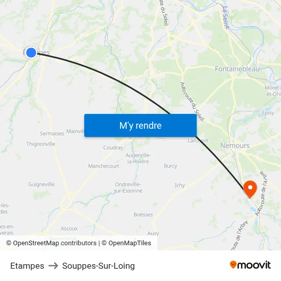 Etampes to Souppes-Sur-Loing map