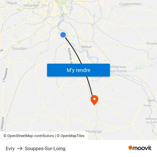 Evry to Souppes-Sur-Loing map
