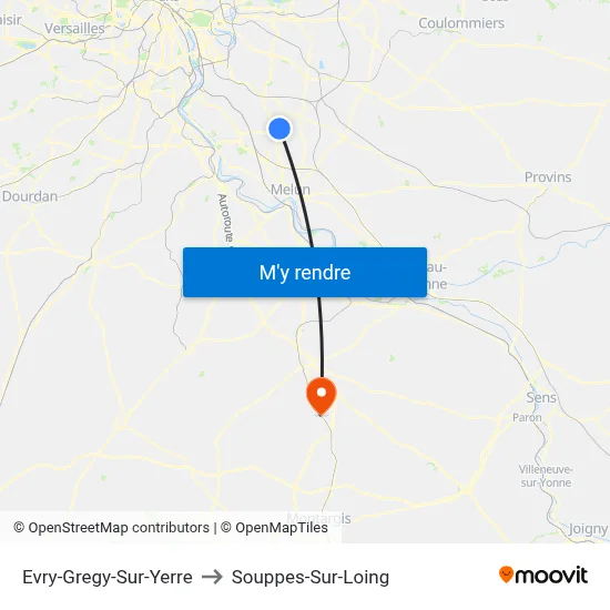 Evry-Gregy-Sur-Yerre to Souppes-Sur-Loing map