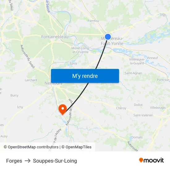 Forges to Souppes-Sur-Loing map