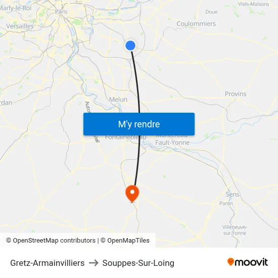 Gretz-Armainvilliers to Souppes-Sur-Loing map