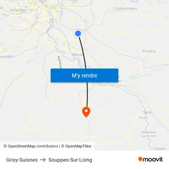 Grisy-Suisnes to Souppes-Sur-Loing map