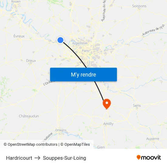 Hardricourt to Souppes-Sur-Loing map