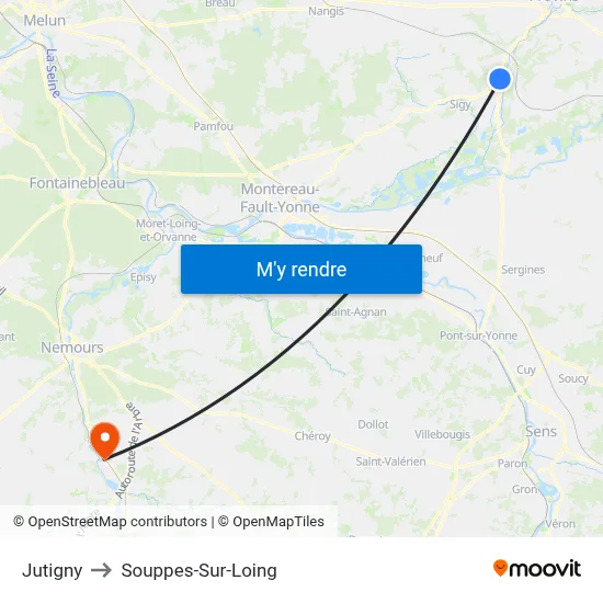Jutigny to Souppes-Sur-Loing map