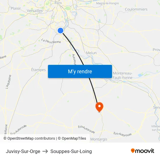 Juvisy-Sur-Orge to Souppes-Sur-Loing map