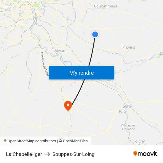 La Chapelle-Iger to Souppes-Sur-Loing map