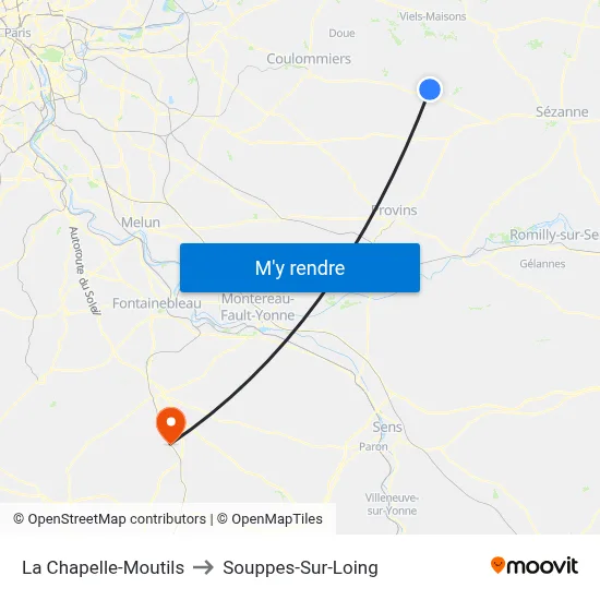 La Chapelle-Moutils to Souppes-Sur-Loing map