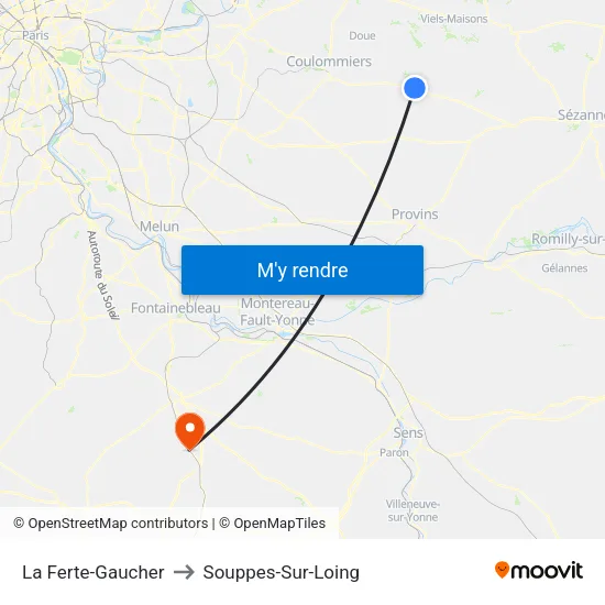 La Ferte-Gaucher to Souppes-Sur-Loing map