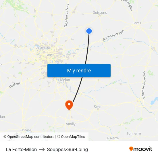 La Ferte-Milon to Souppes-Sur-Loing map