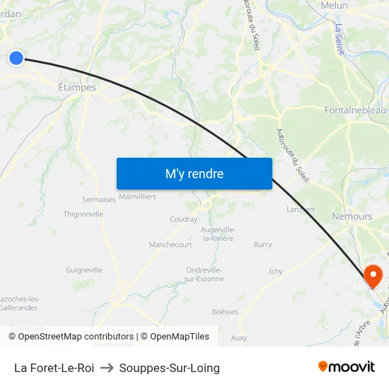 La Foret-Le-Roi to Souppes-Sur-Loing map