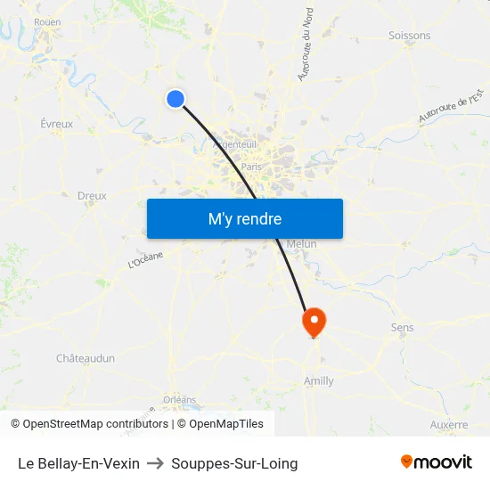 Le Bellay-En-Vexin to Souppes-Sur-Loing map