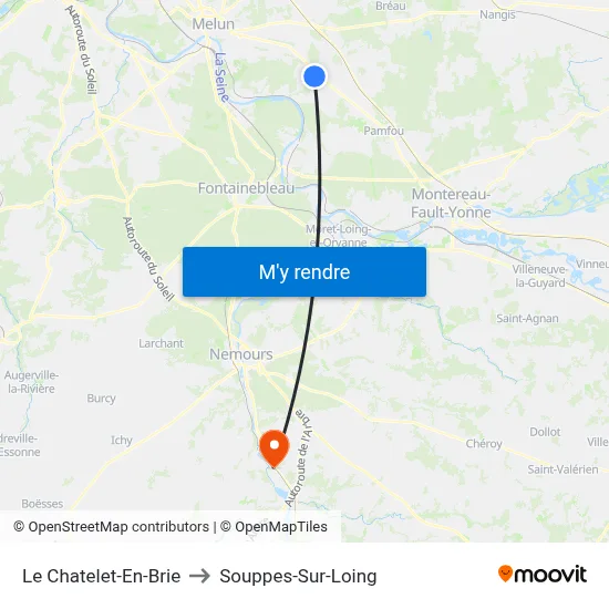 Le Chatelet-En-Brie to Souppes-Sur-Loing map