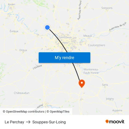 Le Perchay to Souppes-Sur-Loing map