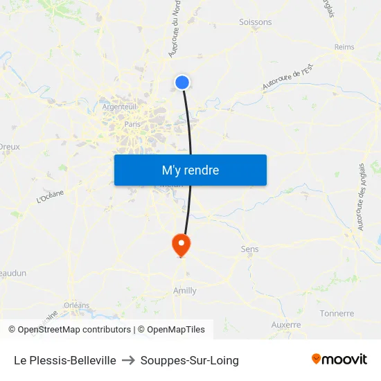 Le Plessis-Belleville to Souppes-Sur-Loing map