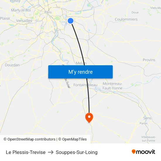 Le Plessis-Trevise to Souppes-Sur-Loing map