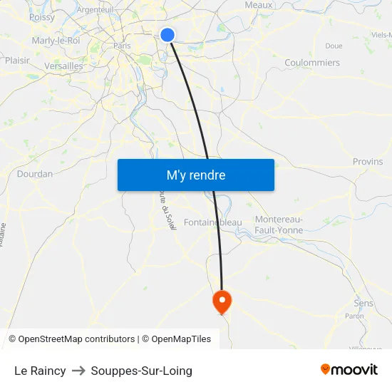 Le Raincy to Souppes-Sur-Loing map