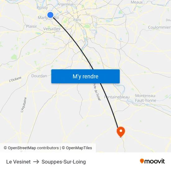 Le Vesinet to Souppes-Sur-Loing map