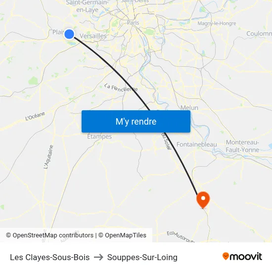 Les Clayes-Sous-Bois to Souppes-Sur-Loing map