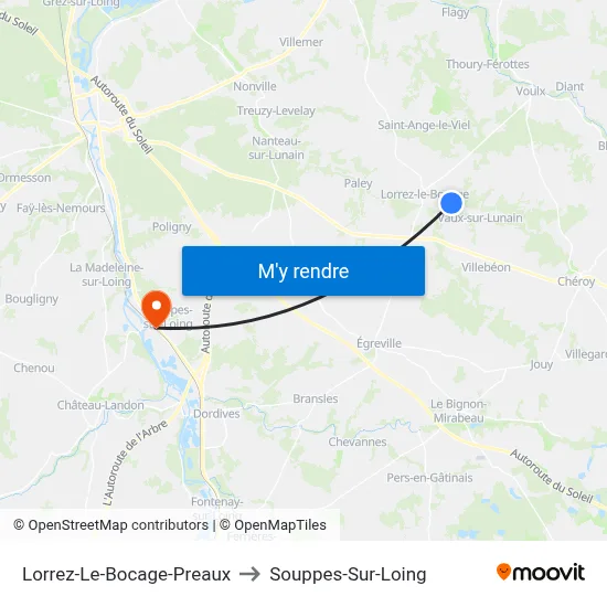 Lorrez-Le-Bocage-Preaux to Souppes-Sur-Loing map