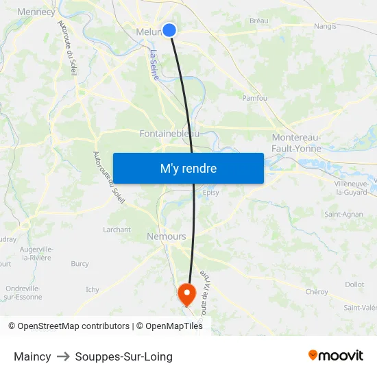 Maincy to Souppes-Sur-Loing map