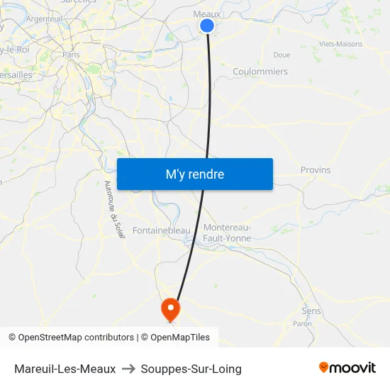 Mareuil-Les-Meaux to Souppes-Sur-Loing map