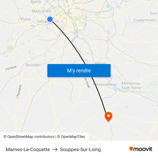 Marnes-La-Coquette to Souppes-Sur-Loing map