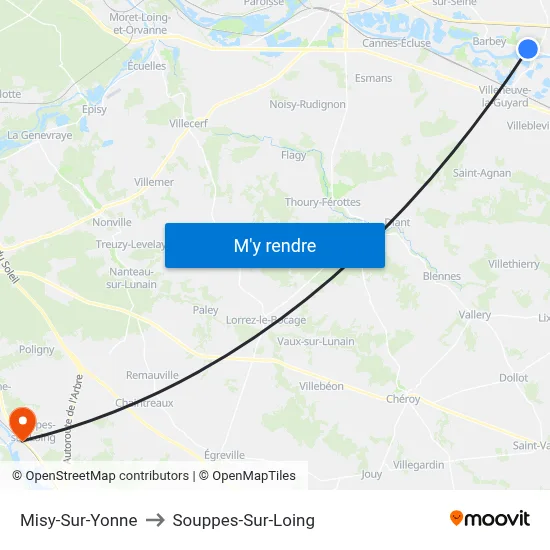 Misy-Sur-Yonne to Souppes-Sur-Loing map