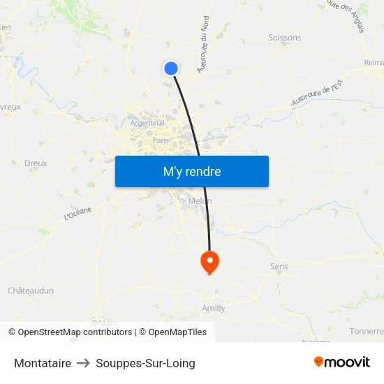 Montataire to Souppes-Sur-Loing map