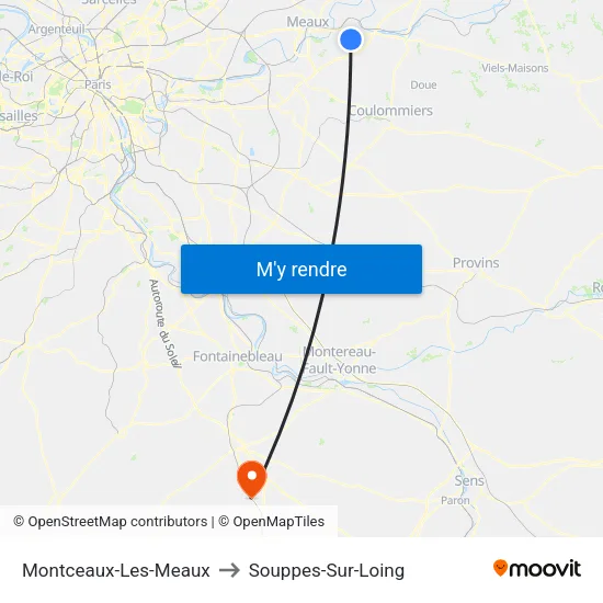 Montceaux-Les-Meaux to Souppes-Sur-Loing map