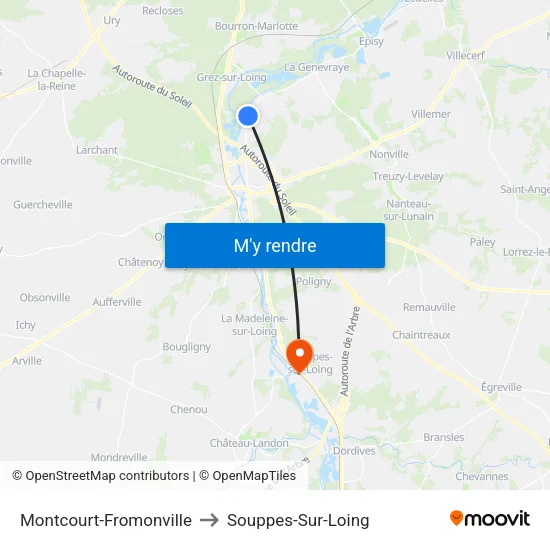 Montcourt-Fromonville to Souppes-Sur-Loing map