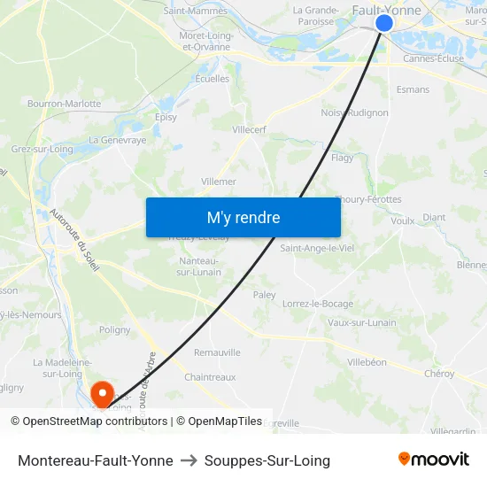 Montereau-Fault-Yonne to Souppes-Sur-Loing map