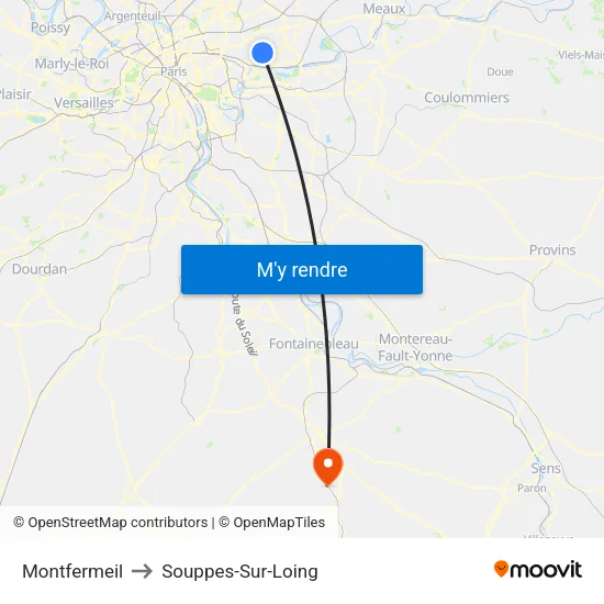 Montfermeil to Souppes-Sur-Loing map