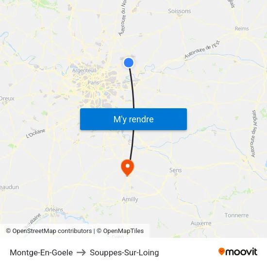 Montge-En-Goele to Souppes-Sur-Loing map