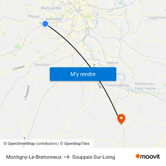 Montigny-Le-Bretonneux to Souppes-Sur-Loing map