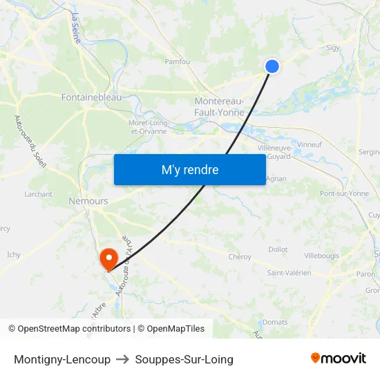 Montigny-Lencoup to Souppes-Sur-Loing map