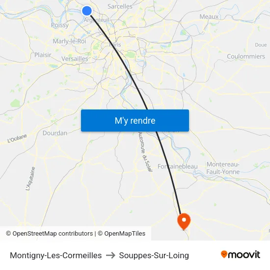 Montigny-Les-Cormeilles to Souppes-Sur-Loing map