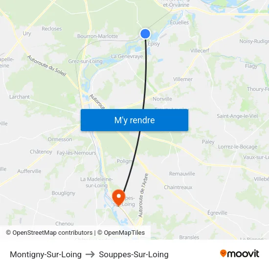 Montigny-Sur-Loing to Souppes-Sur-Loing map