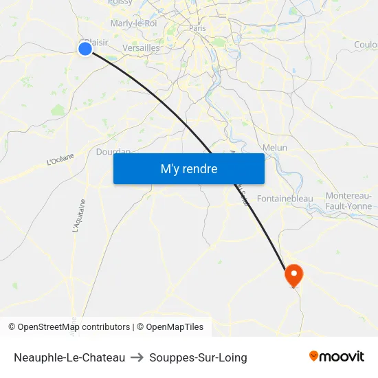Neauphle-Le-Chateau to Souppes-Sur-Loing map