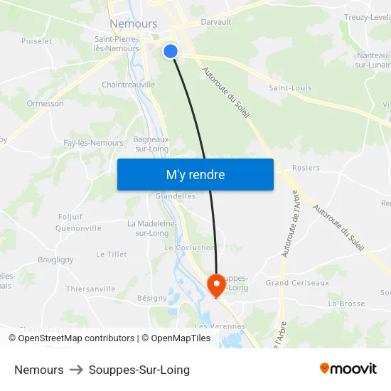 Nemours to Souppes-Sur-Loing map