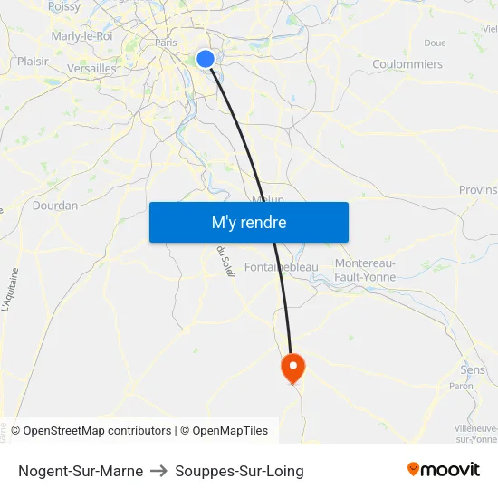 Nogent-Sur-Marne to Souppes-Sur-Loing map