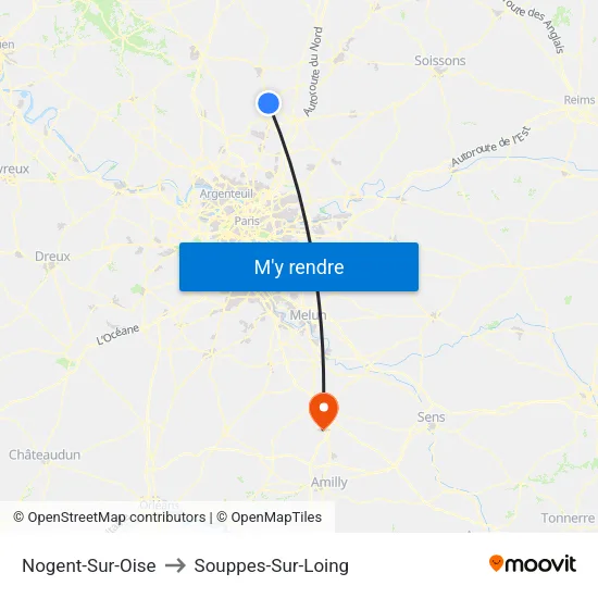 Nogent-Sur-Oise to Souppes-Sur-Loing map