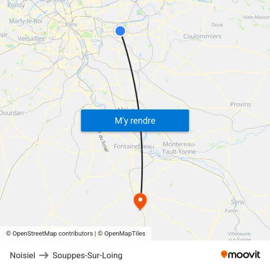 Noisiel to Souppes-Sur-Loing map