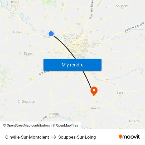 Oinville-Sur-Montcient to Souppes-Sur-Loing map